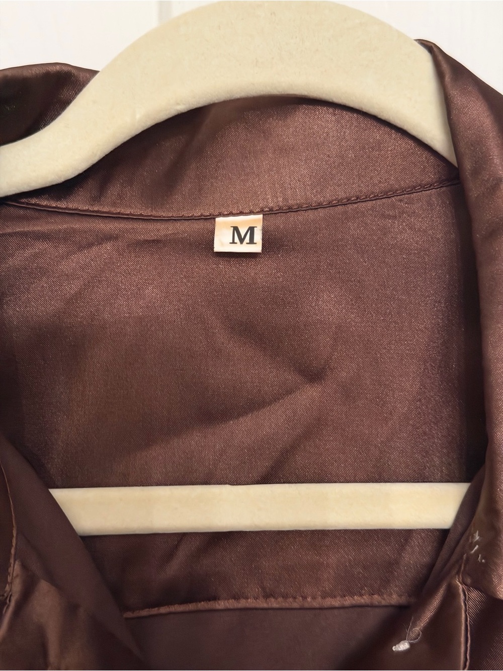 Women's Satin Button-Down Shirt in Brown - Picture 6 of 6
